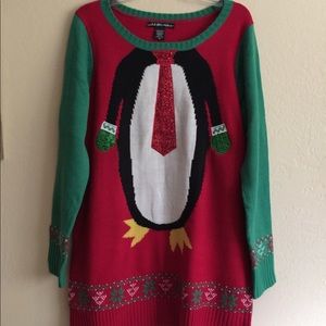Holiday long pullover penguin sweater